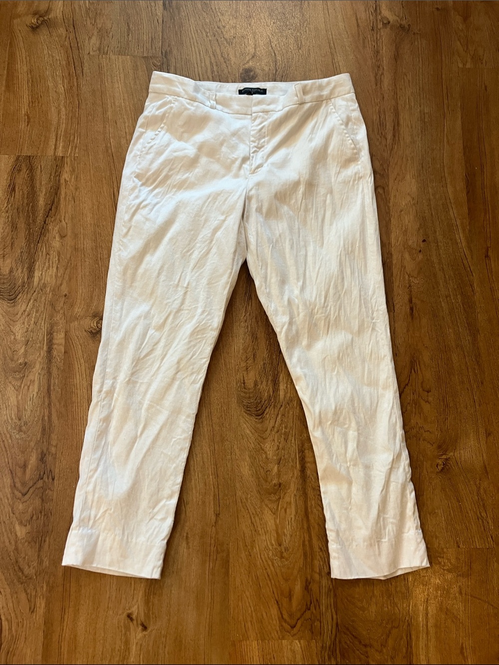 Banana Republic White Linen-Blend lined trousers 8 pants old money coastalluxury